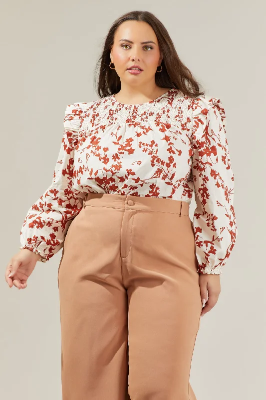 off-the-shoulder women's topsGarnet Floral Smocked Top Curve