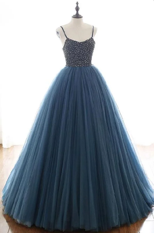 High-Low DressCharming Tulle Spaghetti Straps Beaded Sequins Formal Prom Dresses,Elegant Evening Formal Dresses  gh2263