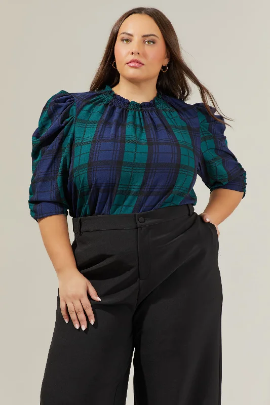 women's tops for those who want to wear pieces that are both functional and fashionableHudson Plaid Drape Sleeve Top Curve