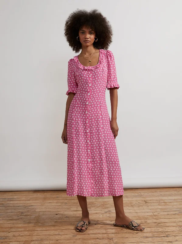 Empire DressViolette Pink Ditsy Floral Midi Dress