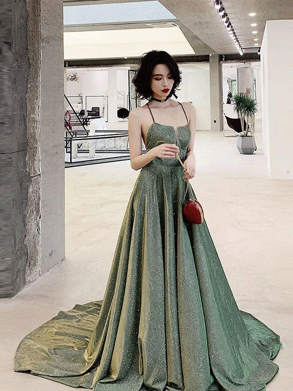 women's long-sleeved dressesUnique backless long prom dress, green evening dressgh2573