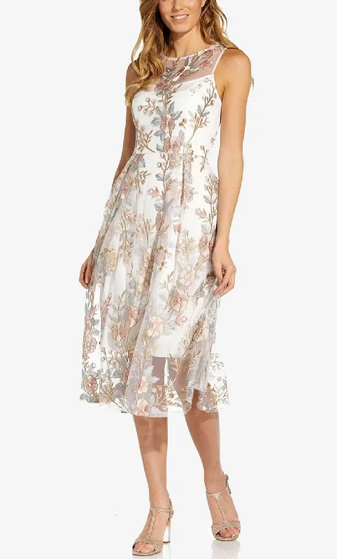 Petite DressAdrianna Papell AP1D104513 - Floral Embroidered Midi Dress