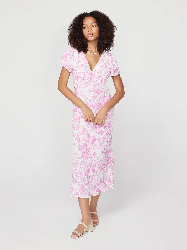 women's evening dressesEffie Pink Pansy Print Midi Dress