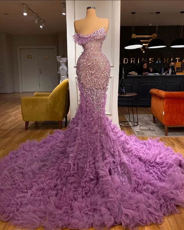 women's lace-up dressesExquisite luxurious gorgeous lilac and onion color beaded sequin tulle fabric long ball gown evening dress gh2561