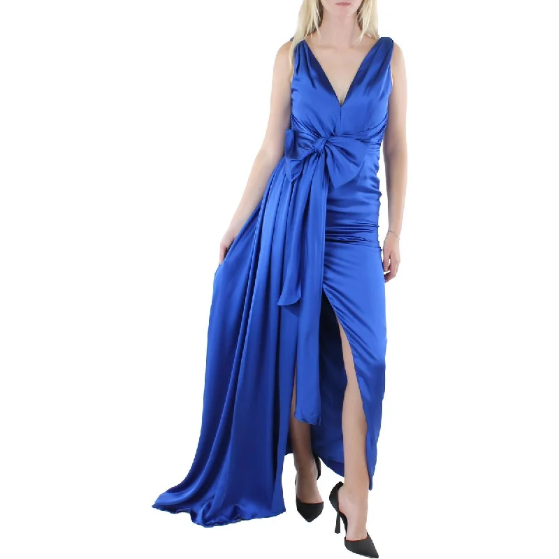 Flutter-Sleeve DressMac Duggal Womens Satin Draped Evening Dress