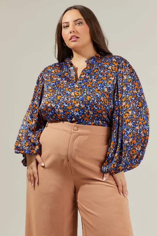 women's tops for statement-making outfitsBegonia Floral Shimmy Balloon Sleeve Top Curve