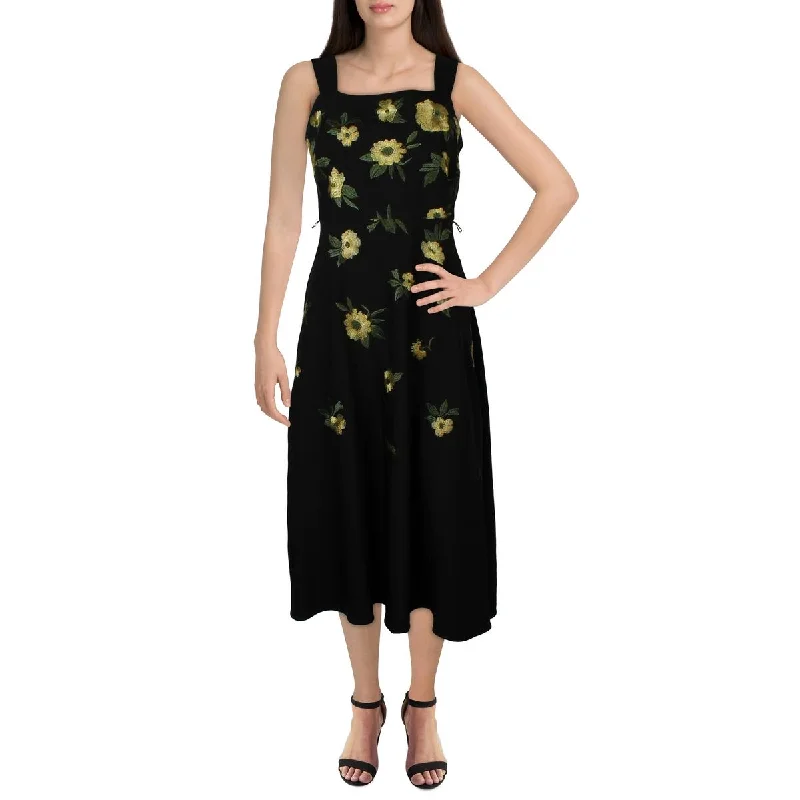 Velvet DressAnne Klein Womens Floral Embroidered Midi Dress