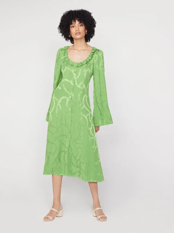 Party DressFlora Green Chain Jacquard Midi Dress