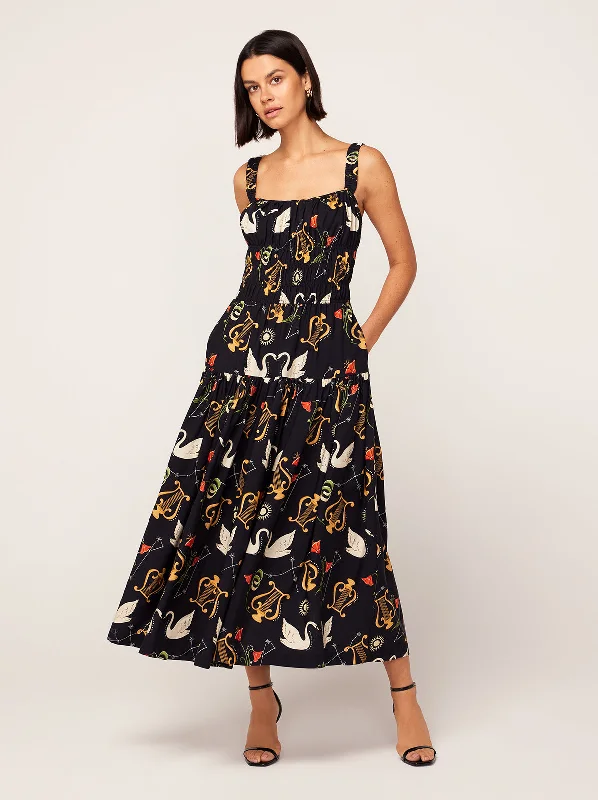 Short-Sleeve DressIsobel Black Cygnus And Lyra Print Midi Dress