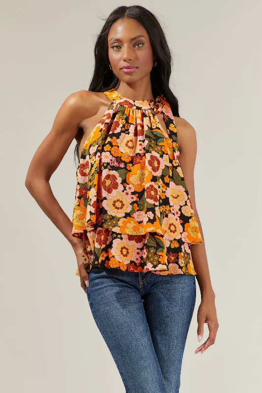 women's tops for those who want to stay warm and stylish during colder weatherMesa Floral Halter Neck Blouse