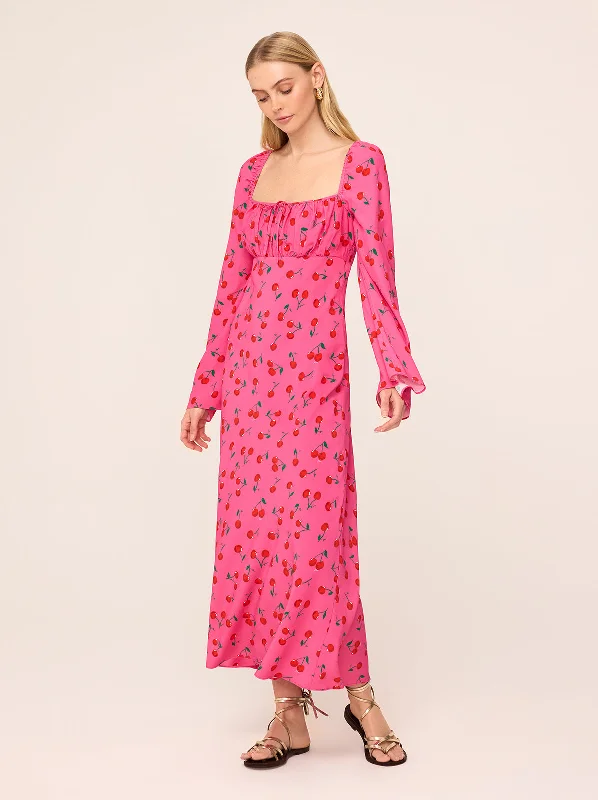 Chiffon DressAlina Pink Cherry Midi Dress