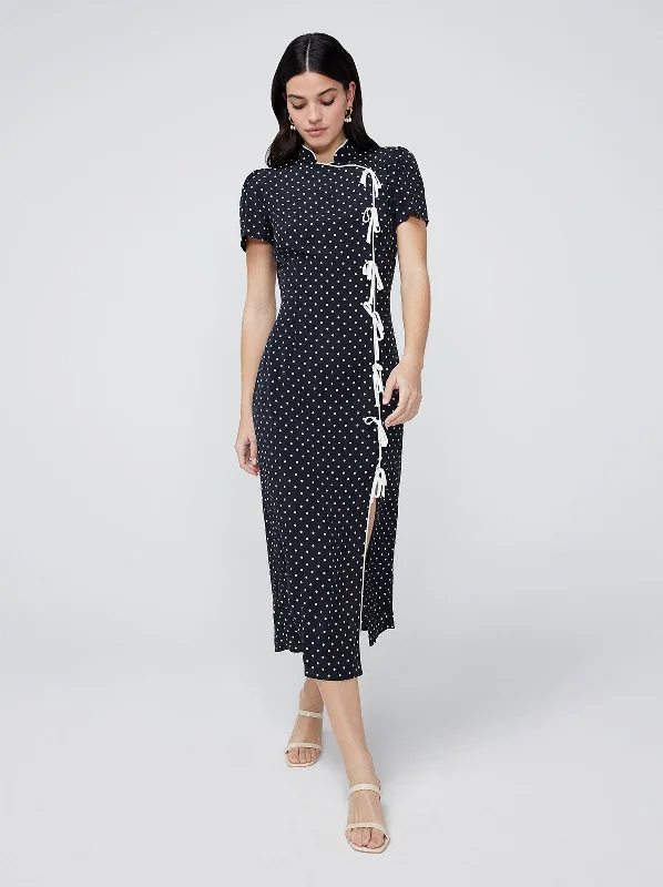 women's mini dressesLeia Black Polka Dot Midi Dress