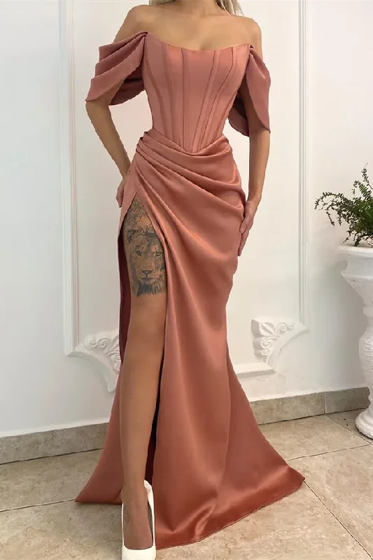 women's stretch dressesLong Evening Dress Mermaid With Slit Off-the-Shoulder gh2537