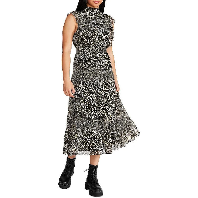 High-Neck DressSteve Madden Womens Anna Chiffon Printed Midi Dress