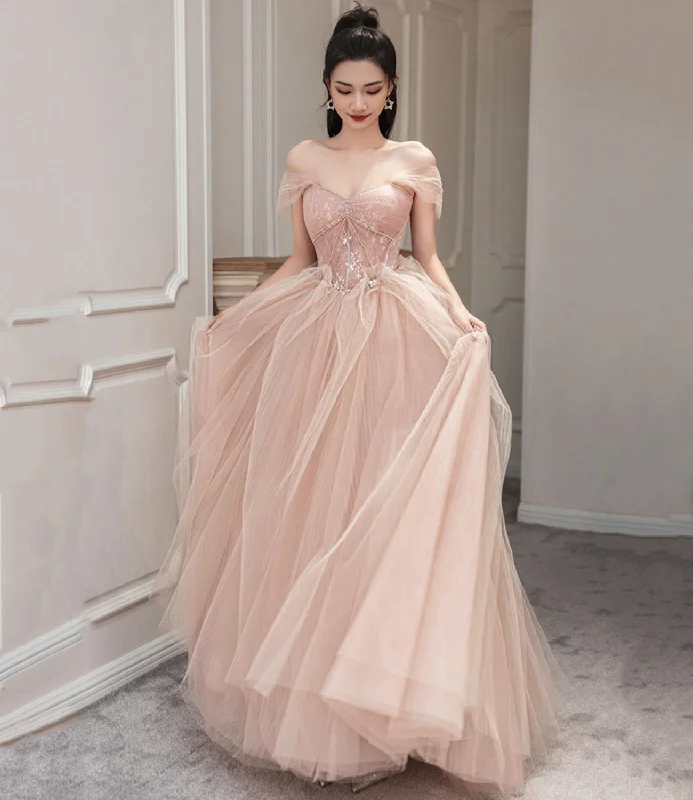 women's unique dressesPINK TULLE LONG PROM DRESS PINK EVENING DRESS gh2448