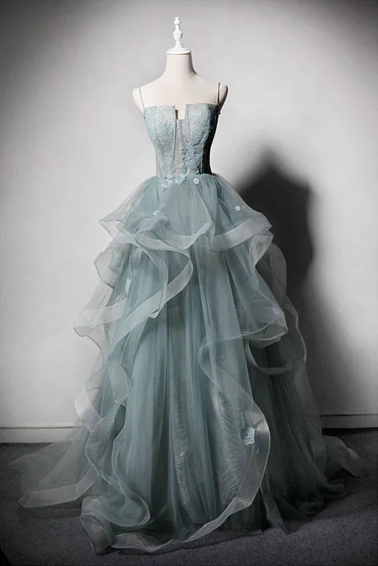 women's ethical fashion dressesGREEN TULLE LACE LONG PROM DRESS, GREEN EVENING DRESS   gh2300