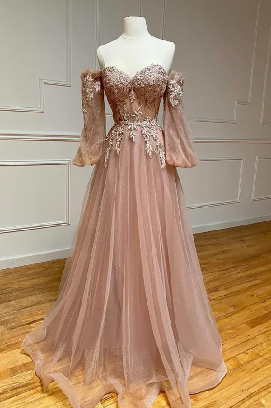 women's metallic dressesStylish tulle lace long prom dress A line evening gown  gh2347