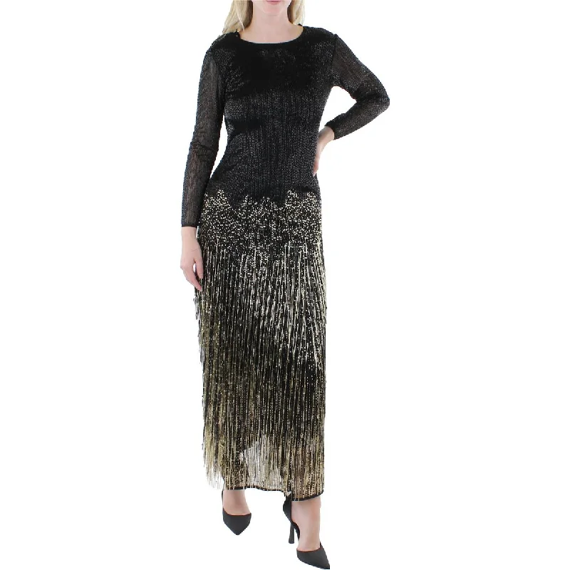 Crepe DressMac Duggal Womens Beaded Fringe Evening Dress