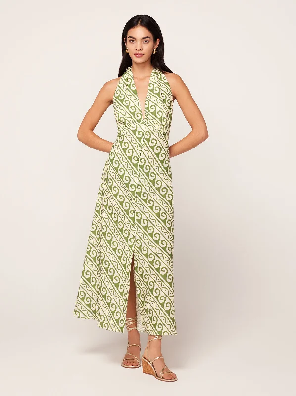 Beaded DressClaudia Green Wave Print Midi Dress