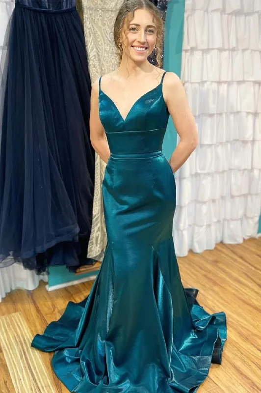 women's cocktail dressesBlue satin long prom dress mermaid evening dress gh2369