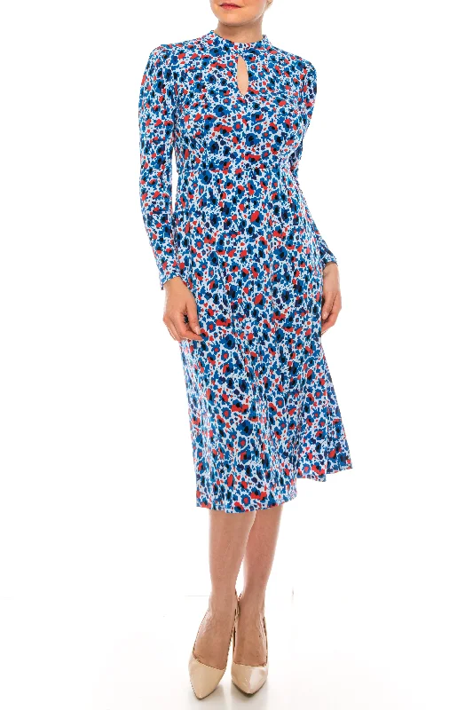 women's stretchy dressesMaggy London - G4799MSC Long Sleeves Floral Print Midi Dress