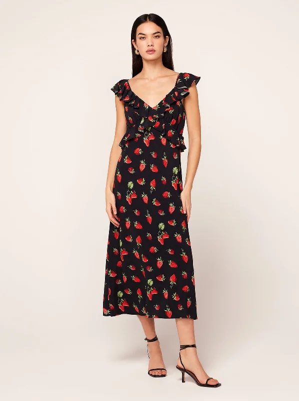 women's satin dressesRosemary Berry Print Midi Dress