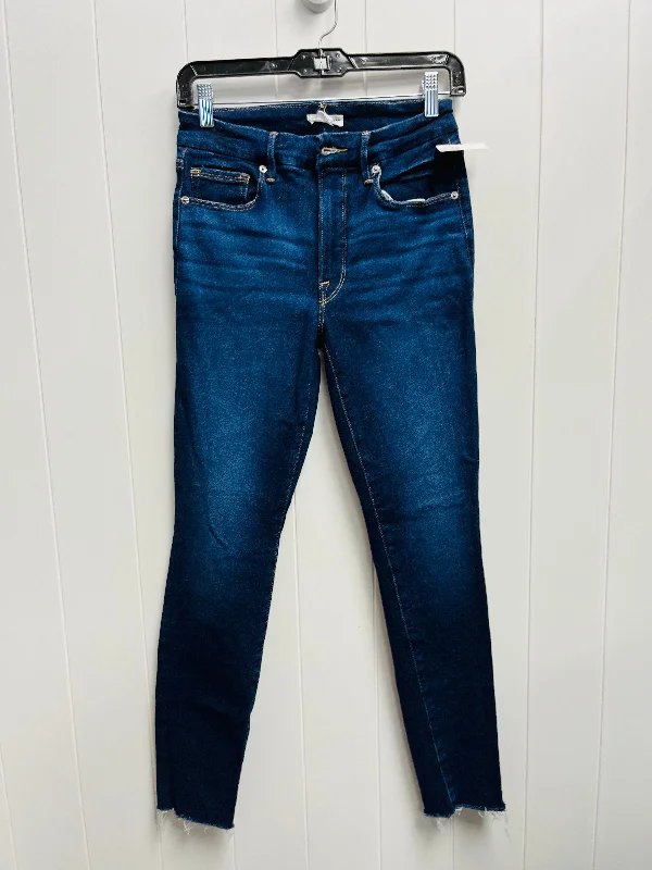 women's denim jeans with raw hemsJeans Skinny By Good American In Blue Denim, Size: 4