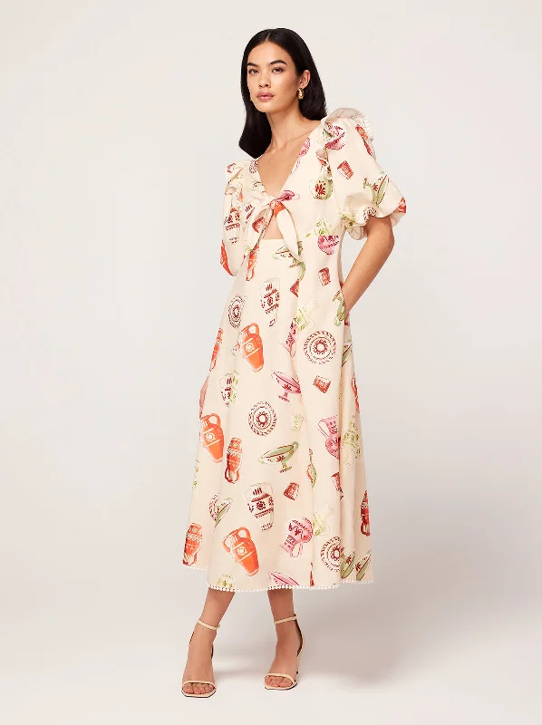 Petite DressPia Ivory Pottery Print Midi Dress