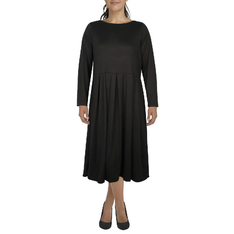 Bell-Sleeve Dress24seven Comfort Apparel Womens Plus Pleated Jersey Midi Dress