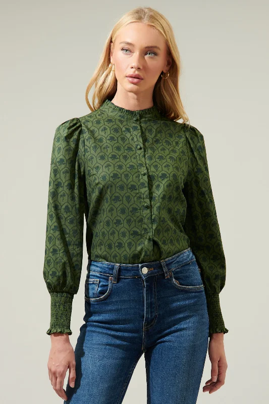 women's tops with geometric patternsZinnia Floral Button Down Top