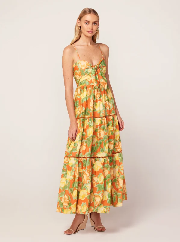 Peplum Hem DressImmy Apricot Painted Floral Print Midi Dress