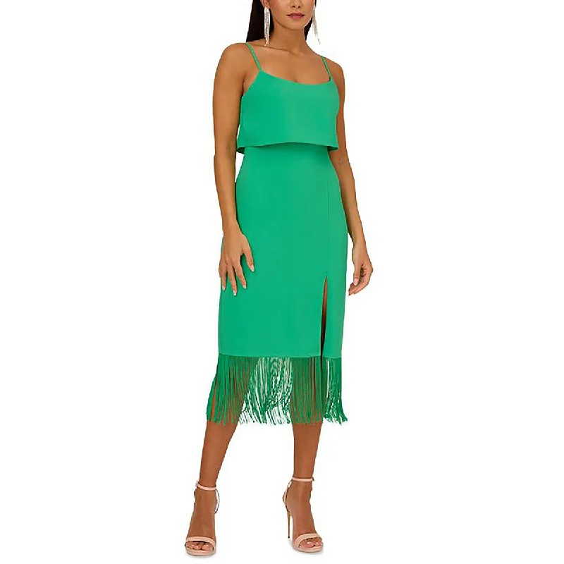 women's vacation dressesAdrianna Papell Womens Crepe Fringe Midi Dress