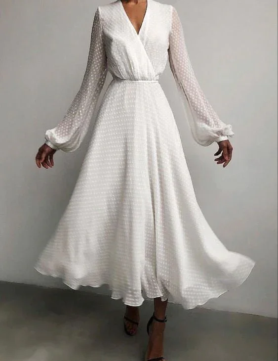 women's boho dresseslong sleeves white evening dress, prom dress  gh2299