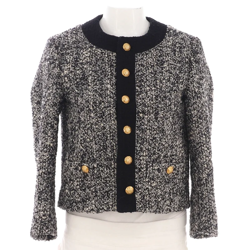 women's coats for winter weddingsWomen's Button Up Collarless Evening Jacket Tweed