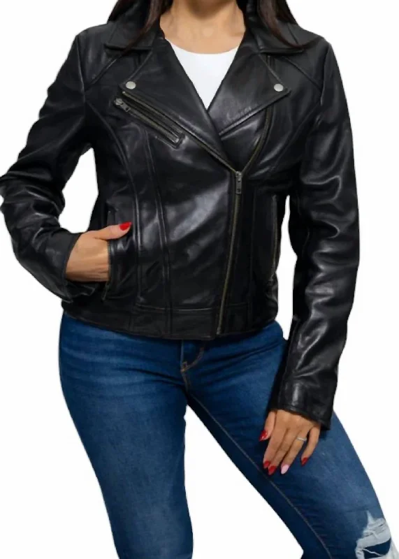 women's coats for those who want to make a fashion statementGenuine Leather Rock Star Jacket In Black