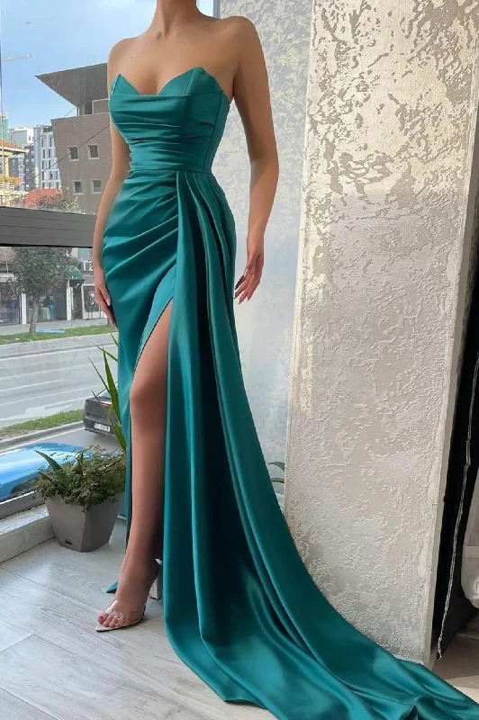 Statement DressGreen Strapless Satin Long Ball Gown Evening Dress  gh2370