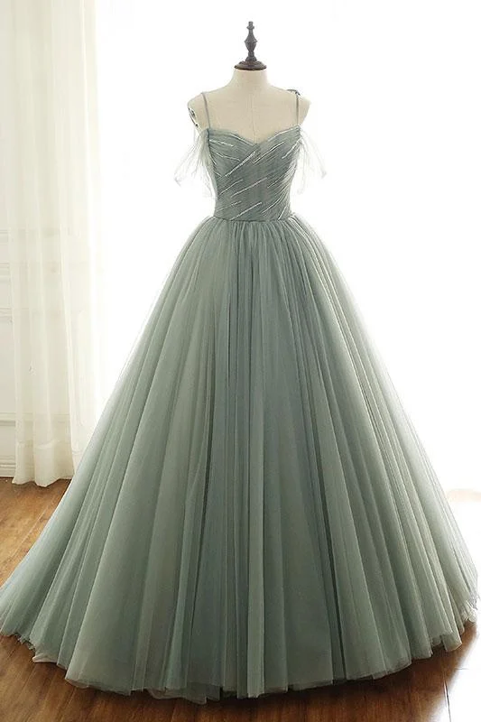 Laced-Up DressLIGHT GREEN TULLE LONG PROM DRESS, GREEN EVENING DRESS gh2259