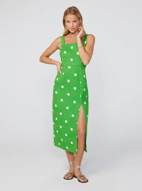 women's cinched-waist dressesMara Green Polka Dot Midi Dress