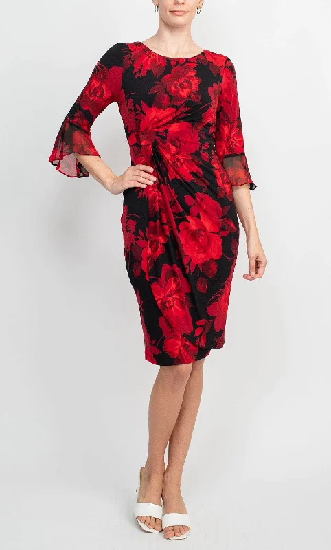 Glamour DressConnected Apparel TEZ57985 - Floral Printed Midi Sheath Dress