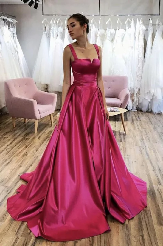 Sheath DressRed satin long prom dress red evening dress gh2268