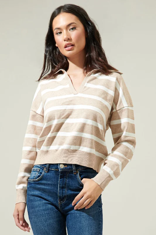 women's tops in solid colorsPossie Dill Striped Collar Sweater