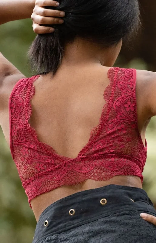 women's tops for those who want to make a fashion statementUnique Women's Lace Bra - Dark Red