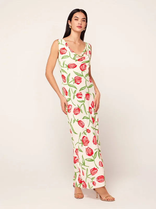 women's neon dressesAraminta Ivory Tulip Print Midi Dress