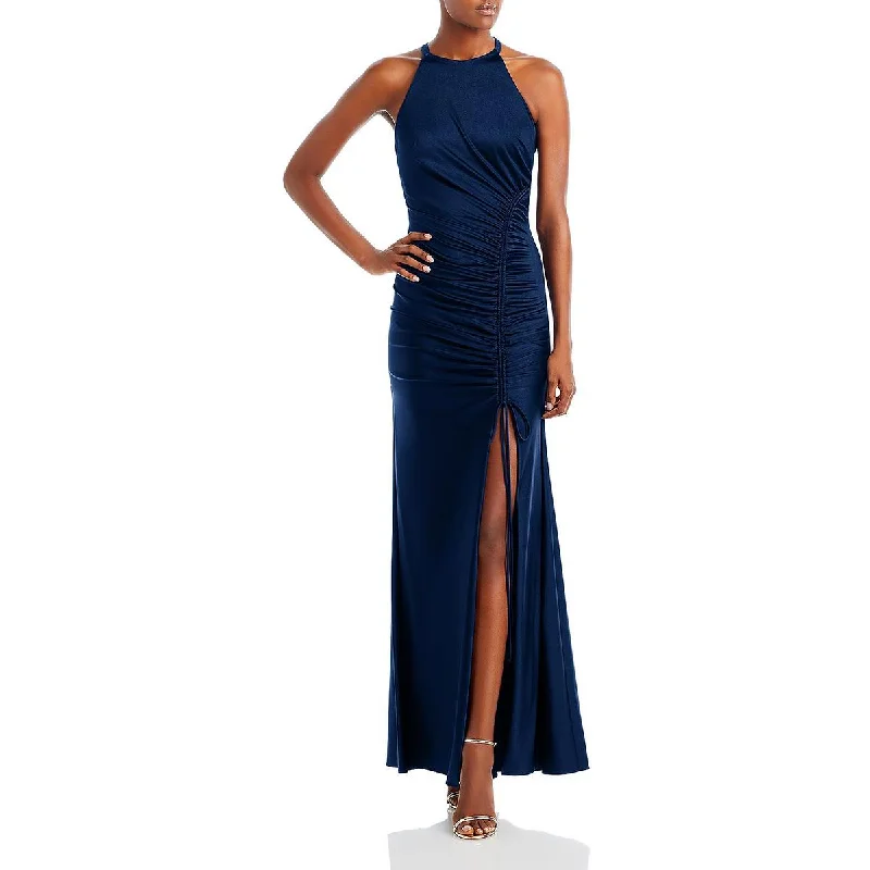 Crepe DressAqua Womens Ruched Halter Evening Dress