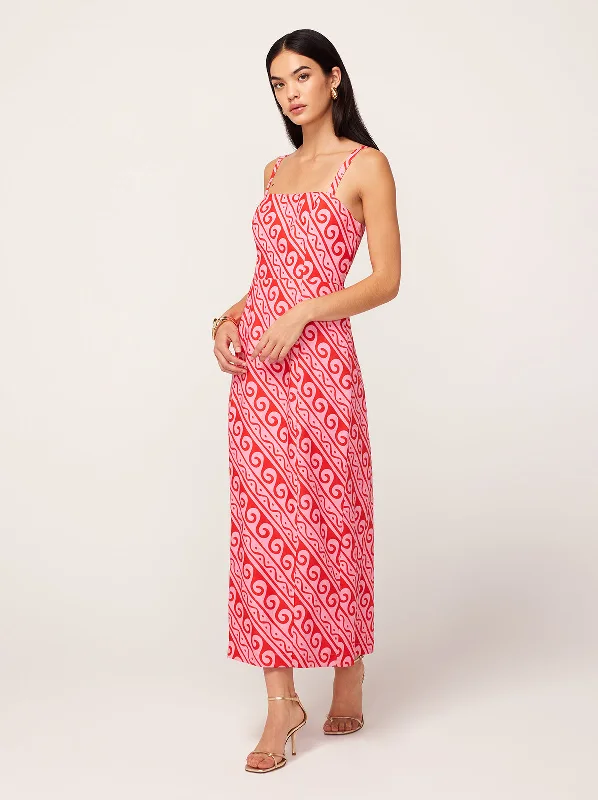 Body-Hugging DressUrsula Pink Wave Print Midi Dress