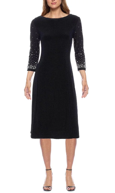 women's business casual dressesMarina 268402 - Embellished Sleeve Midi Dress