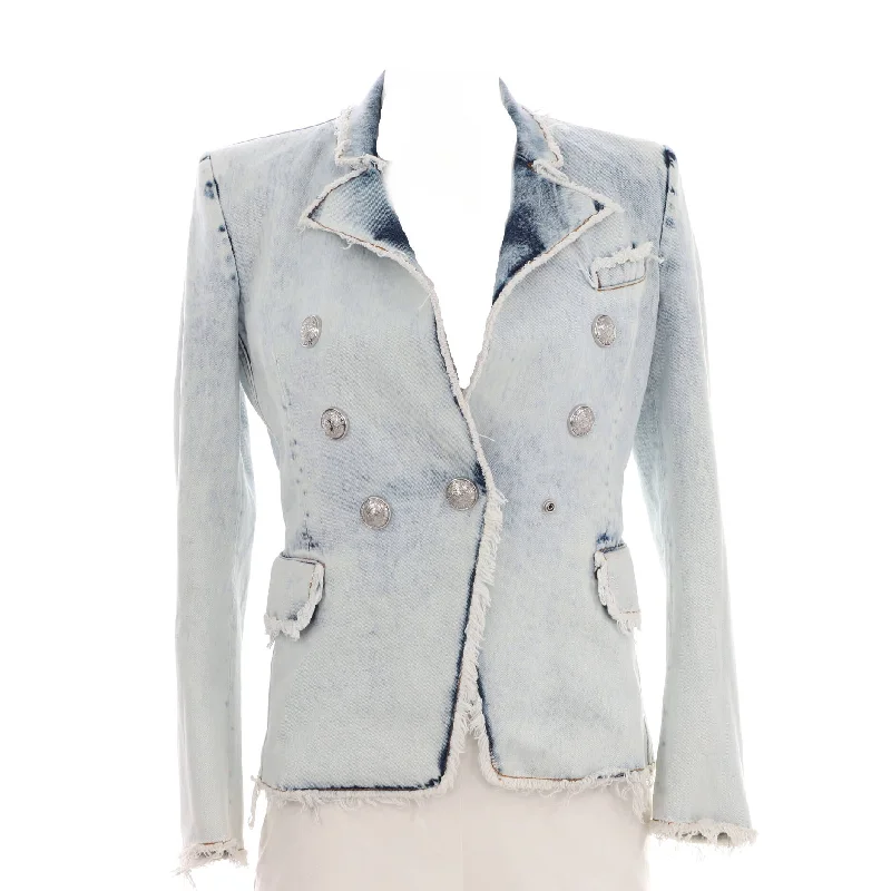 women's down coatsWomen's Fringed Double Breasted Jacket Denim