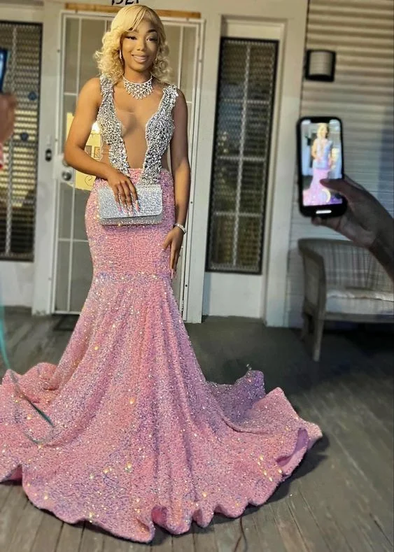 Polka-Dot DressSequin Evening Dress Custom Made Black Girl Mermaid Prom Gowns  gh2116