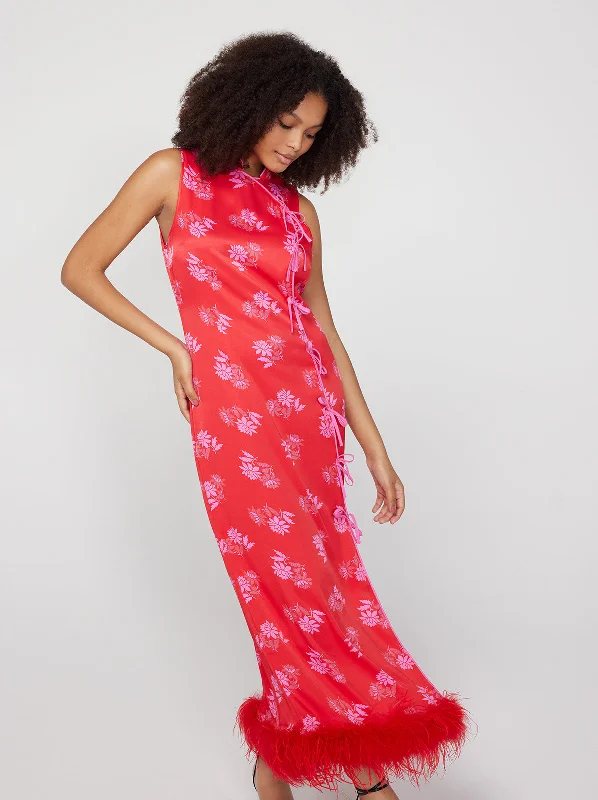 women's fair-trade dressesMyla Red Floral Feather Midi Dress