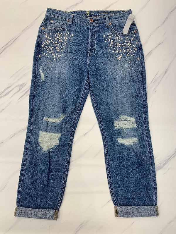 women's denim jeans with fake pocketsJeans Boyfriend By 7 For All Mankind In Blue Denim, Size: 10